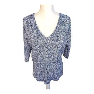 Express Women’s XS Blue & White Woven Oversized Sweater‎
